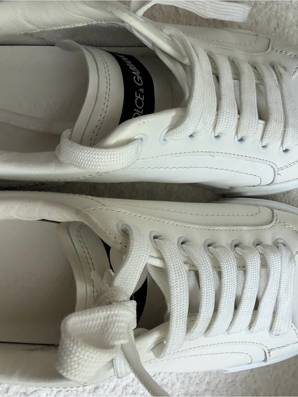Dolce & Gabbana White Leather Low-Top Sneakers with Logo Trim